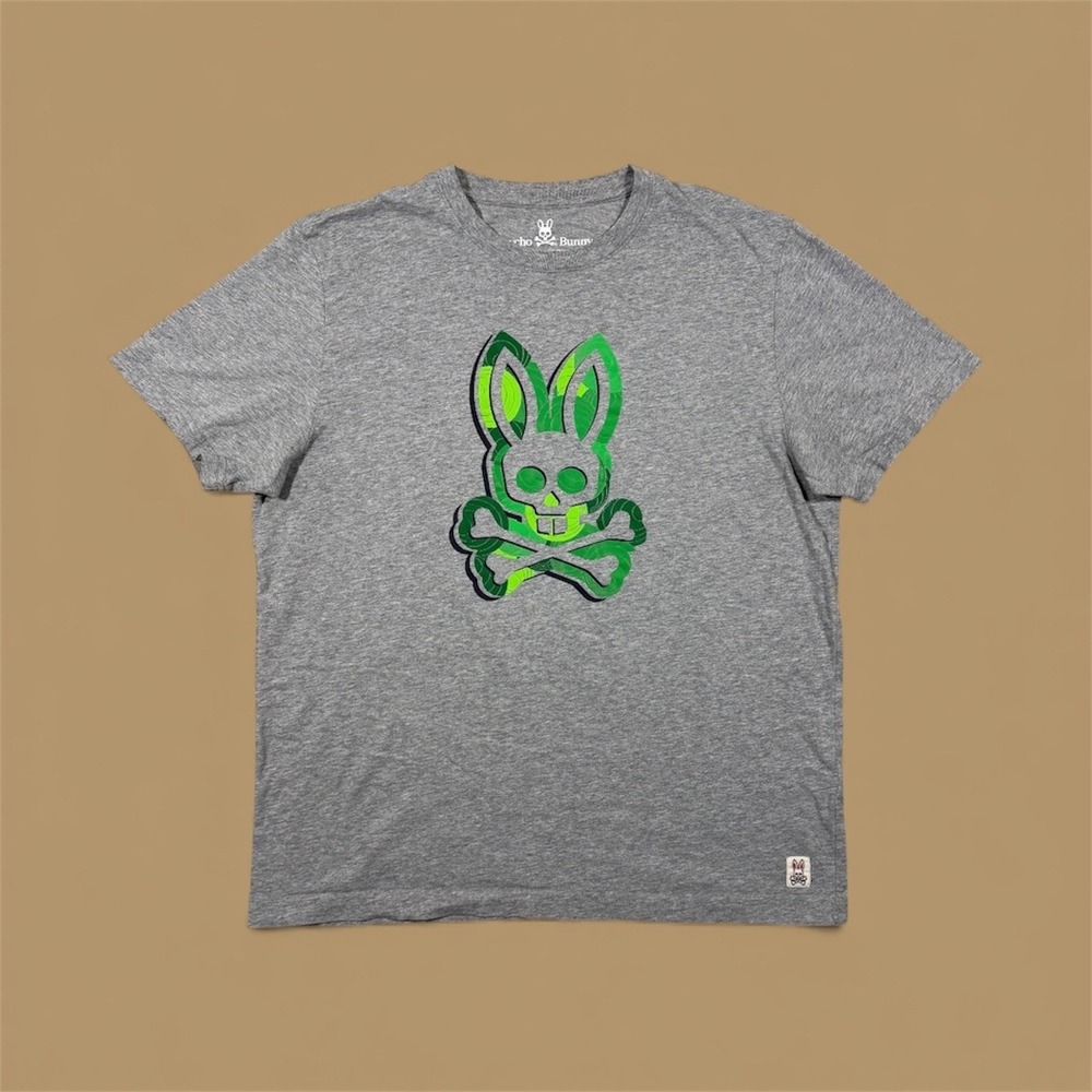 Psycho Bunny Mens Gray Graphic Tee Skull Bunny Logo Size 6 Pima‎ Cotton
